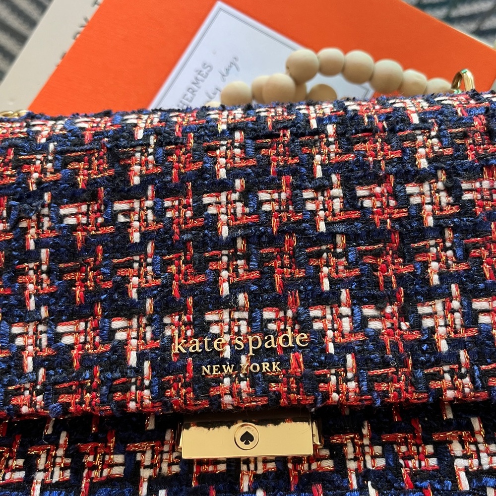 KATE SPADE NEW YORK Carlyle Tweed Medium Flap 2-way convertible bag. NWOT. - Picture 10 of 15